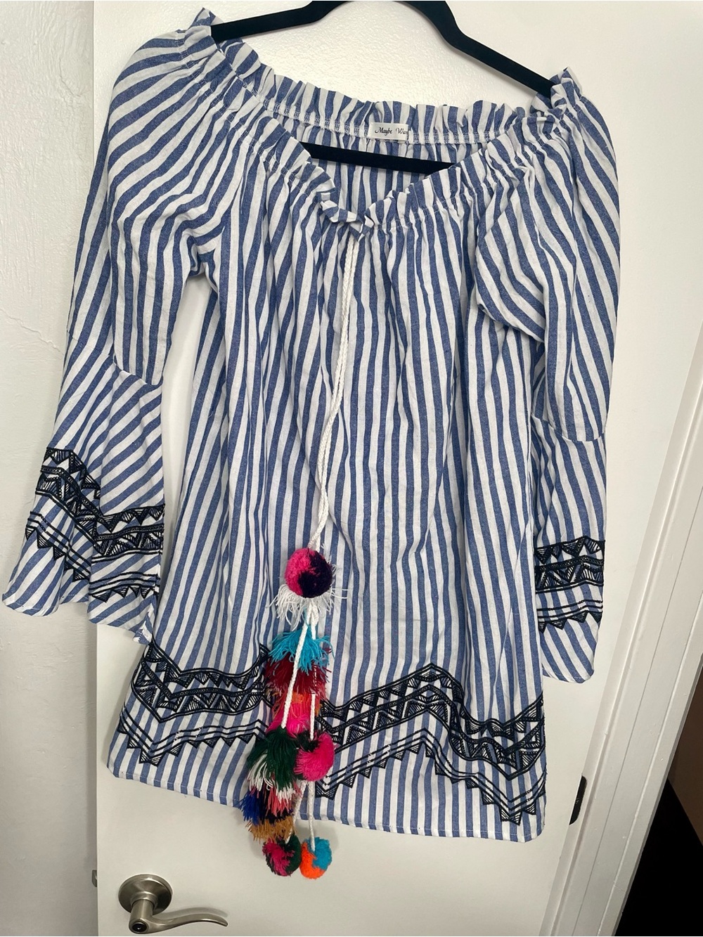 striped blue and white dress